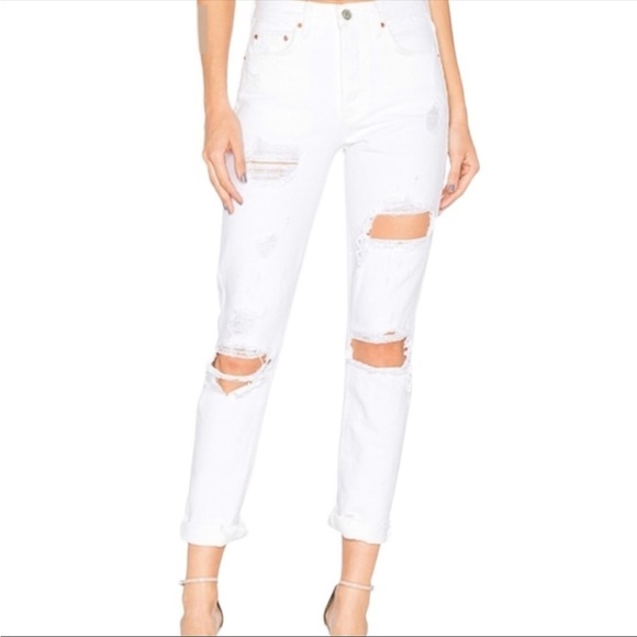 GRLFRND Karolina Distressed High Rise Skinny Jeans White Raw Hem - Picture 9 of 9